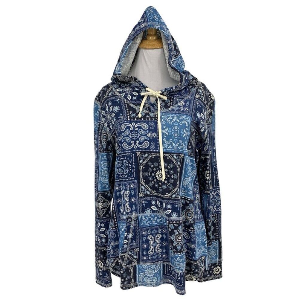 Panhandle Hoodie Womens L Multi Drawstring Pockets Paisley Bandana Lightweight